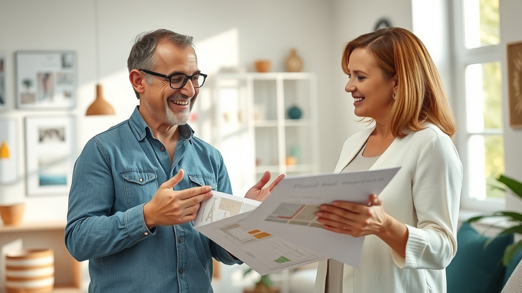 Creative interior designer collaborating with homeowner on custom home features in Eustis