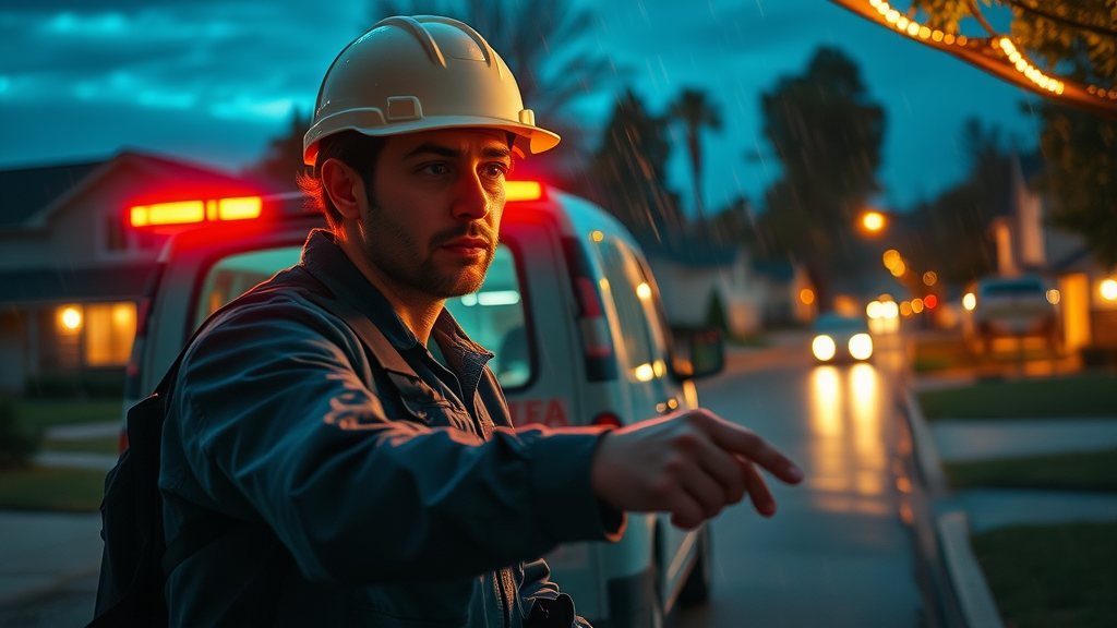 Electrician responding to electrical emergency in Eustis FL at night