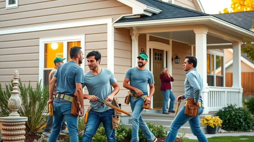 home improvement crew installing new siding and painting exterior walls on Eustis family home