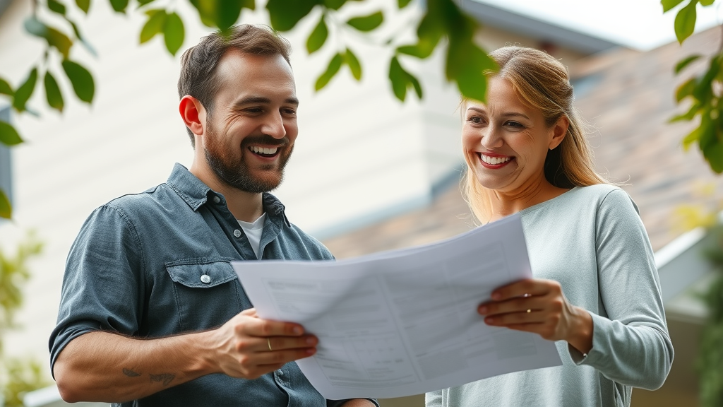 Confident roofing expert consulting with happy Eustis, Florida homeowner about affordable residential roof repair.