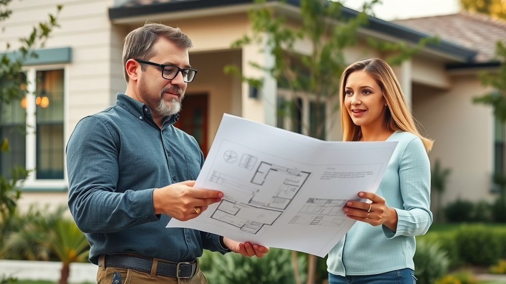 professional general contractor in Eustis reviewing blueprints with homeowner for exterior home improvements