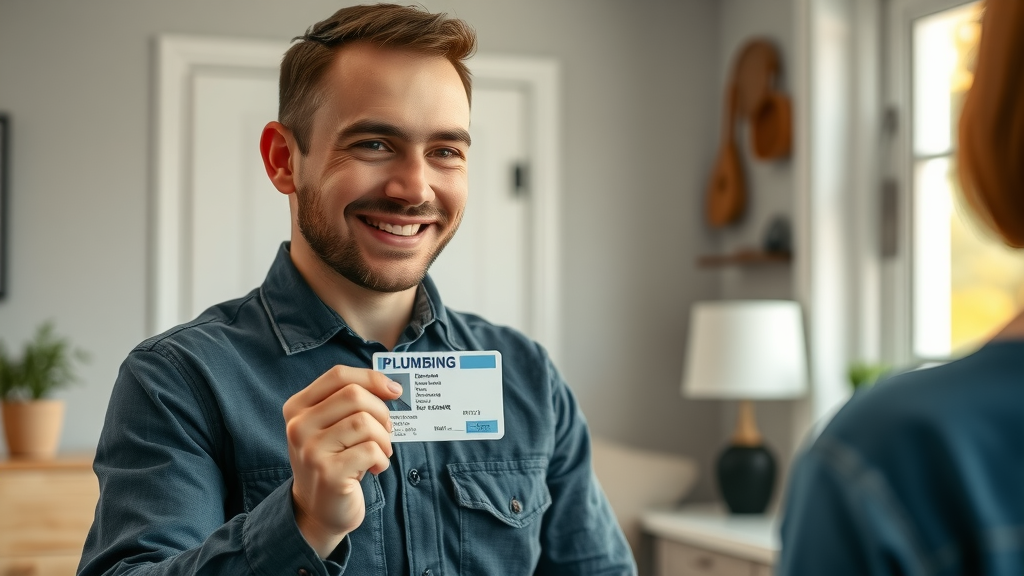 trustworthy plumber showing license badge to a homeowner, good plumber eustis fl licensed