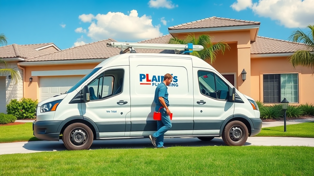 modern plumbing van parked outside a florida home, good plumber eustis fl professional service