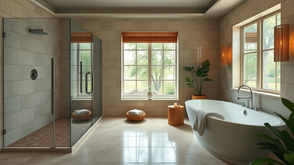 Elegant spa-inspired bathroom with walk-in shower and freestanding tub in Eustis