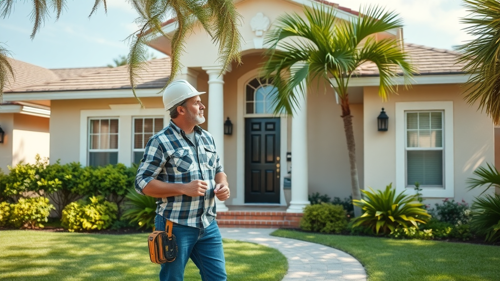 home renovation eustis general contractor examining suburban home exterior with lush greenery, central florida