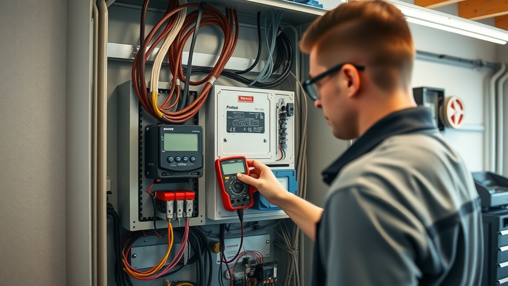 Electrician testing modern electrical panel during panel upgrade Eustis FL