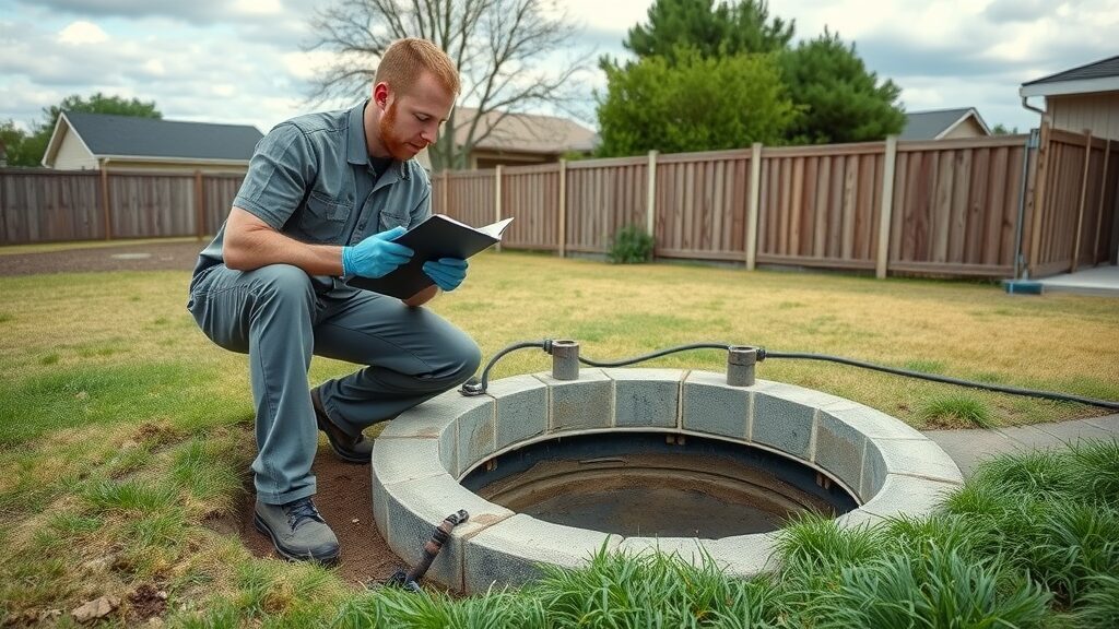 Step-by-step septic tank inspection in Eustis—technician with clipboard examining open tank