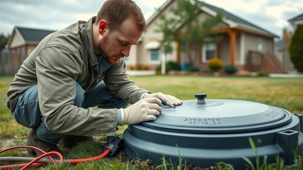 Septic tank technician inspecting a residential septic tank system during an emergency service in Eustis FL