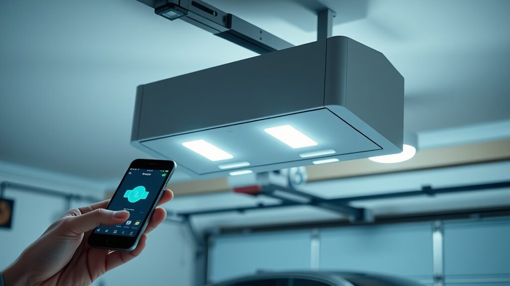 Modern smart garage door opener with app, Eustis garage door installation, home security integration