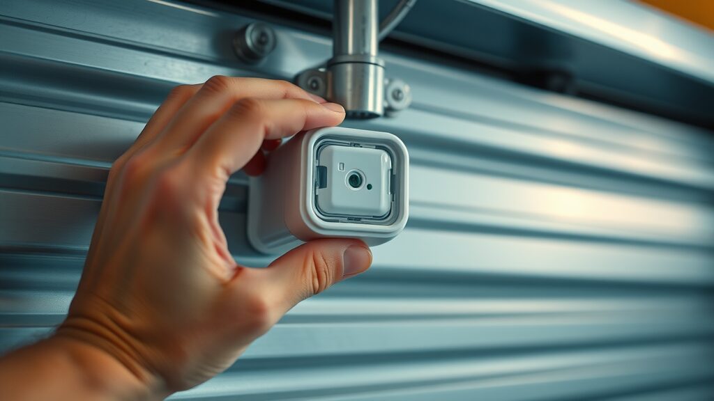 close-up of modern automatic door sensor integrated in a sleek garage door system with passive infrared technology