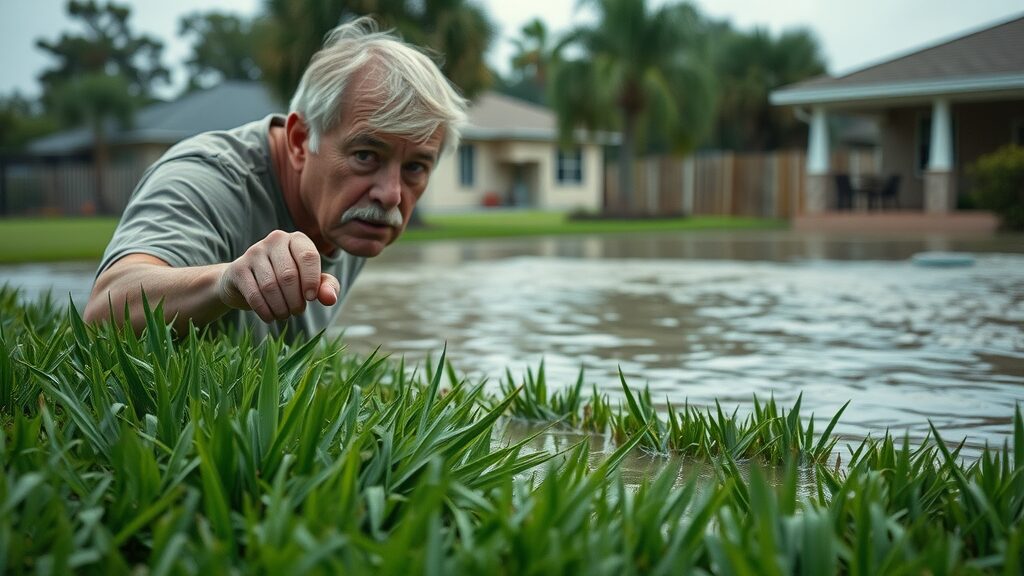 septic tank emergency solutions eustis flooded residential lawn anxious homeowner Central Florida photorealistic