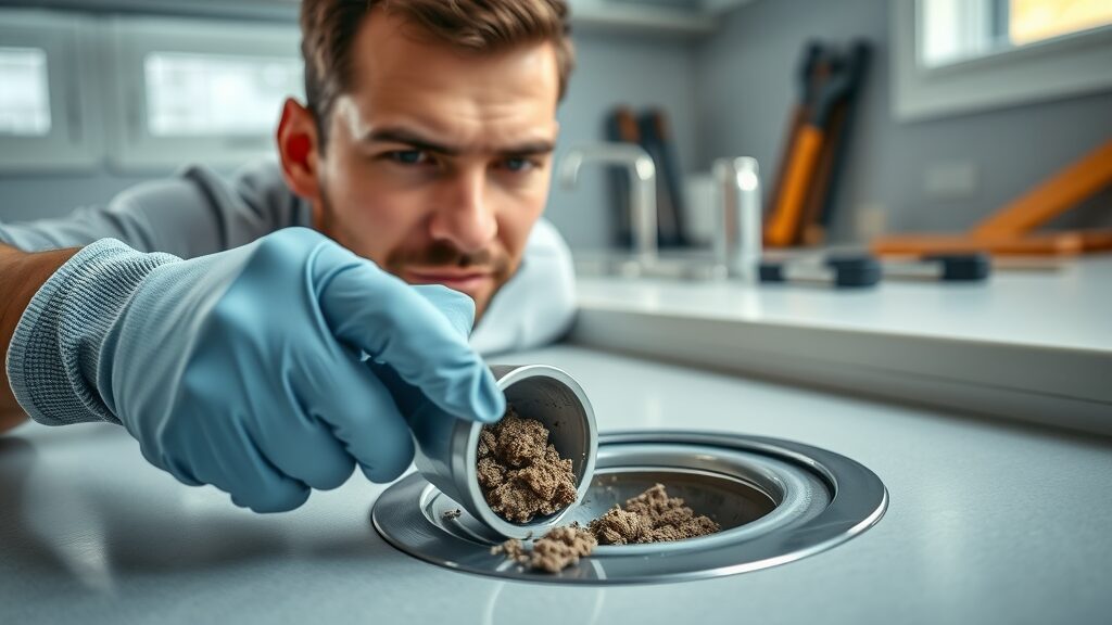 Professional plumber performing drain cleaning for Eustis home kitchen sink