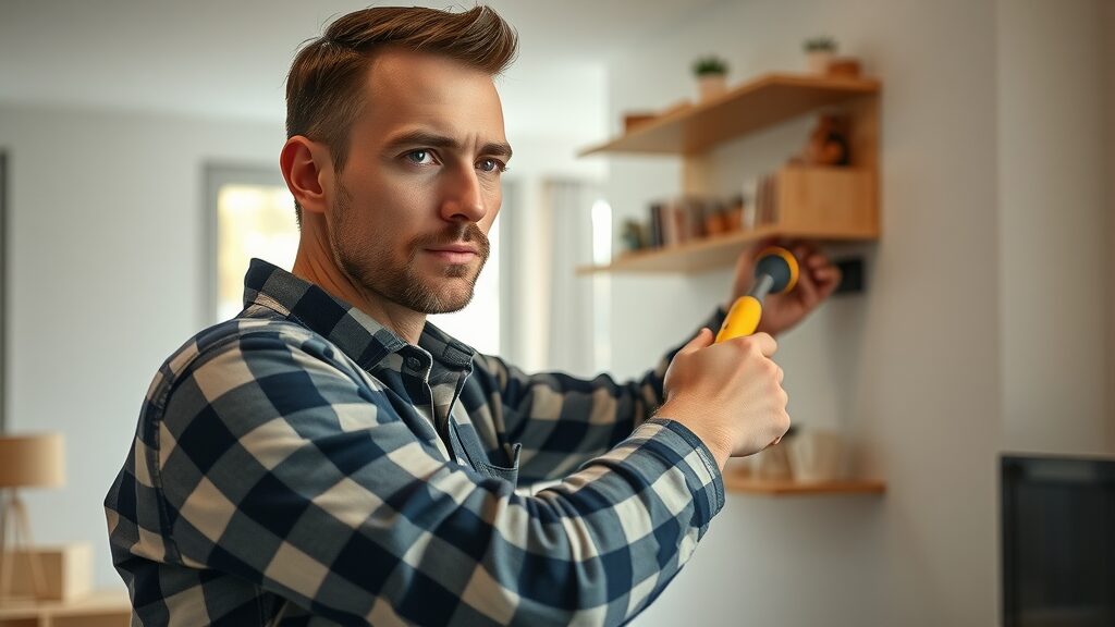 eustis handyman for hire: professional handyman installing shelving in a modern living room