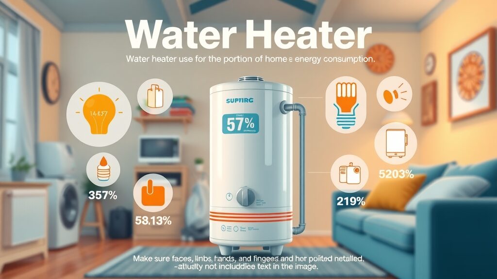 Water heater energy use infographic illustrating home appliance energy consumption, highlighting water heating portion in Eustis homes