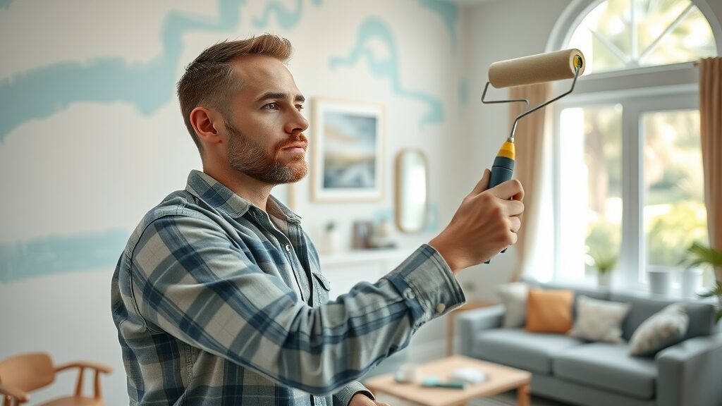 Handyman services Eustis Florida - skilled handyman painting a sunlit living room wall