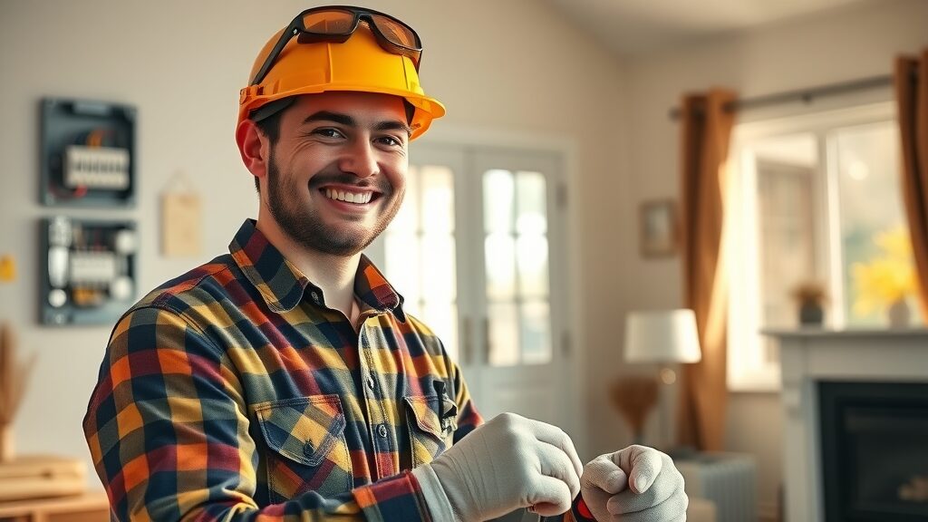 Licensed electrician performing residential electrical safety inspection, ensuring Eustis home is up to code.