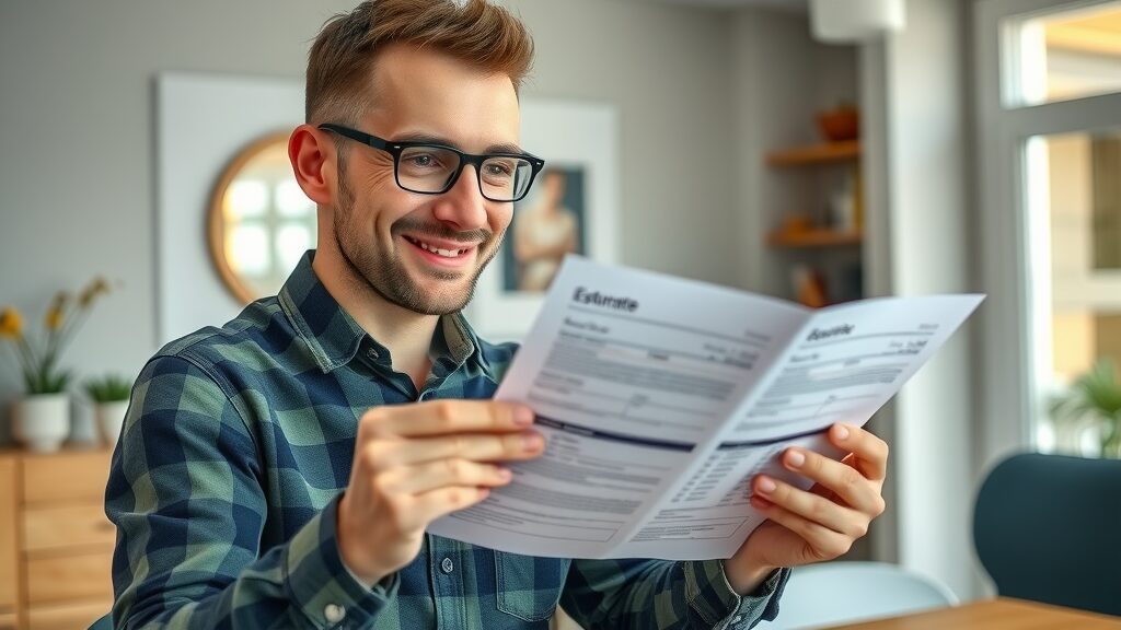 eustis handyman for hire: cheerful handyman discussing written estimate with homeowner in modern dining room