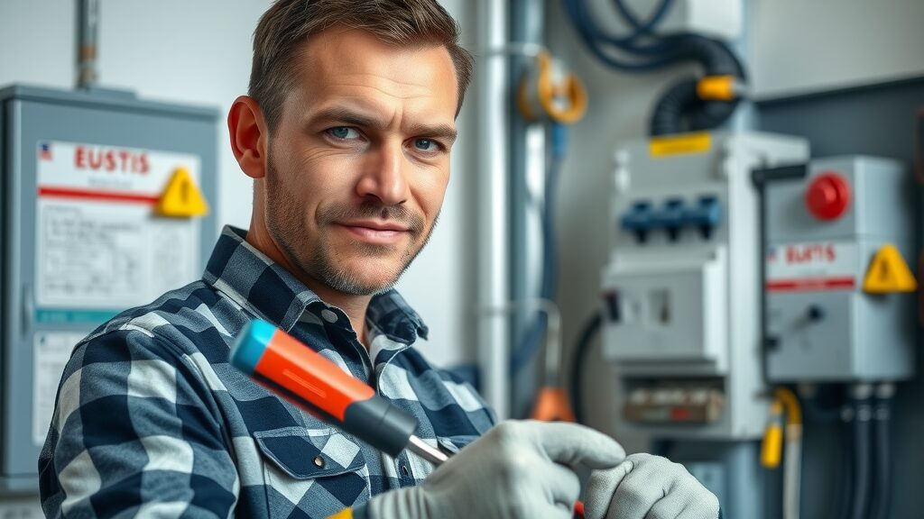 Eustis electrical contractor delivering efficient electrical installation with labeled panel and safety gear