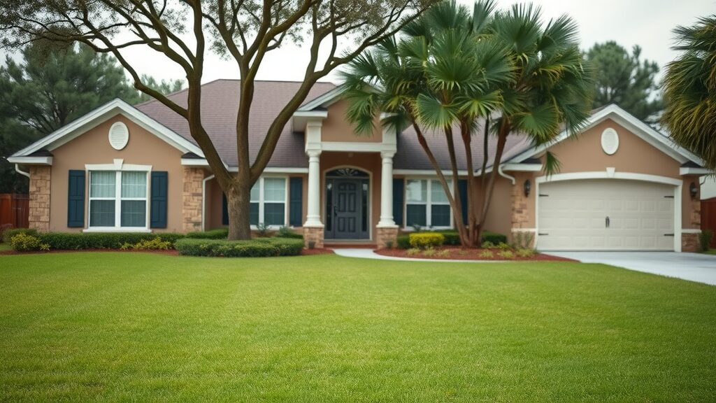 striking Eustis residential homes with pristine landscaping and homeowner discussing repair bills – eustis property maintenance