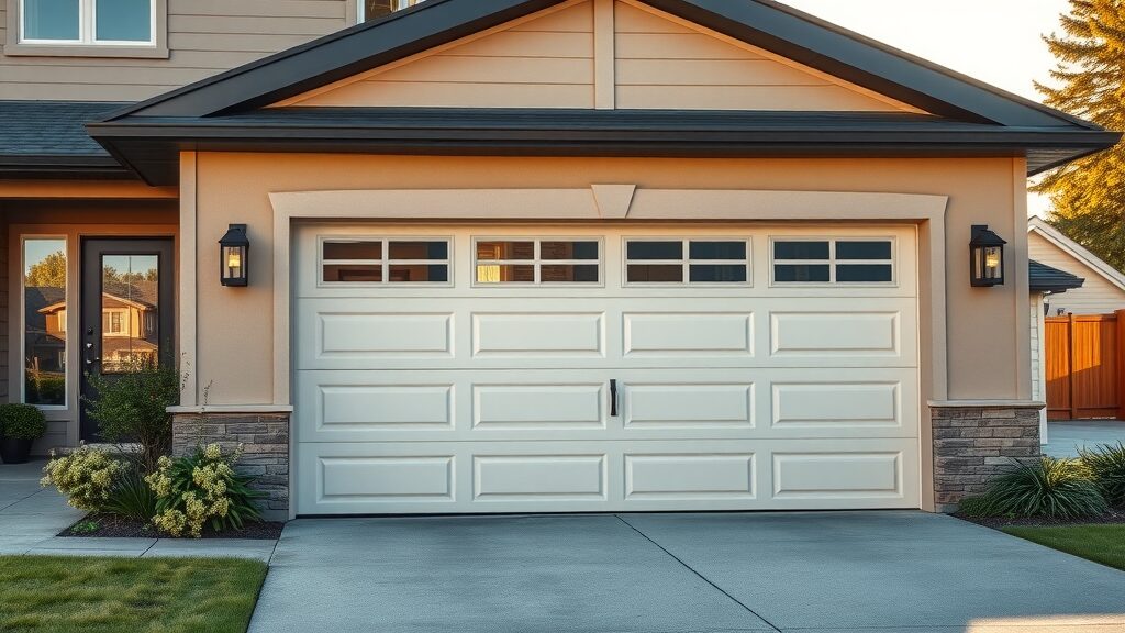 modern suburban home exterior with secure and inviting Eustis garage door, highlighting curb appeal and security
