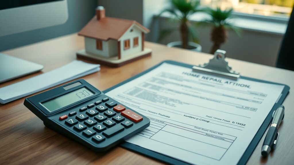 Handyman services Eustis Florida - calculator and home repair bills on a tidy workspace