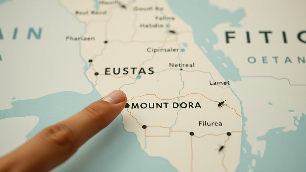 regional map highlighting Eustis and Mount Dora for pest control service and coverage
