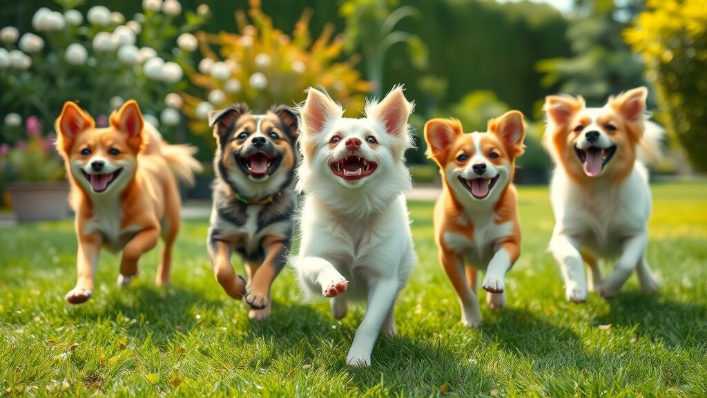 happy pets enjoying a pest-free yard after pet-friendly pest control methods, running and playing safely in a green backyard
