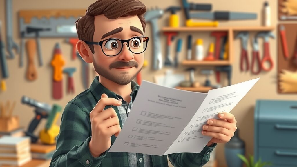 eustis handyman for hire: cautious homeowner with checklist in organized workspace full of tools