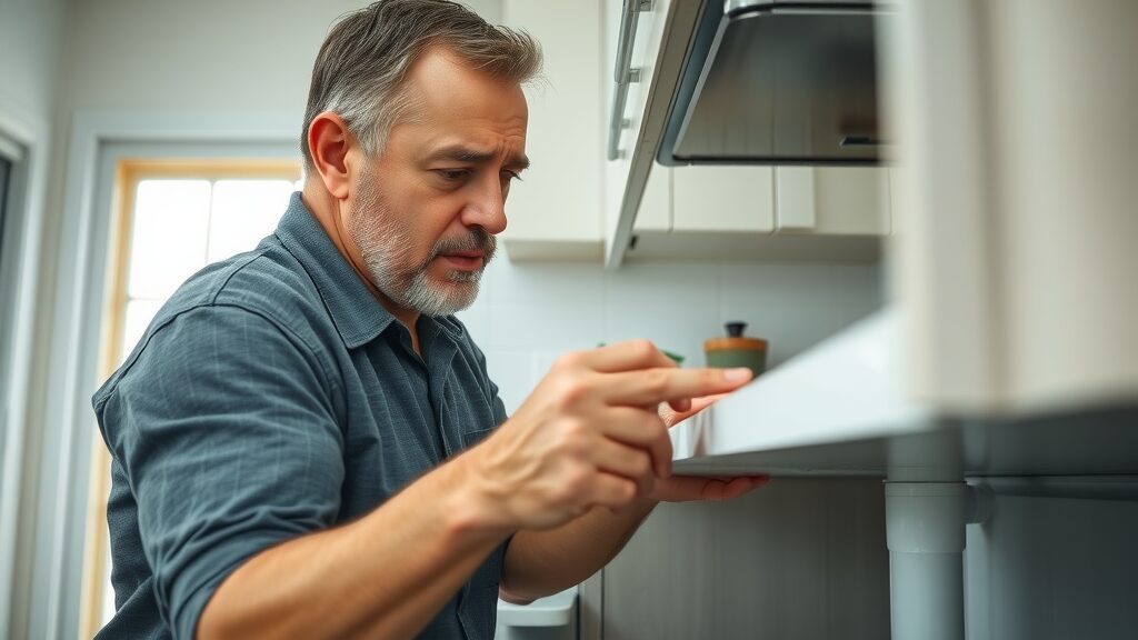 Concerned Eustis homeowner inspects leaking pipe for water damage - plumbing maintenance Eustis
