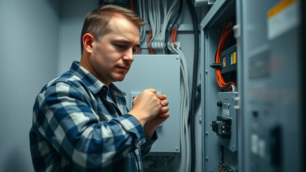 Modern electrical panel upgrade and licensed electrician tightening connections—Eustis home electrical services