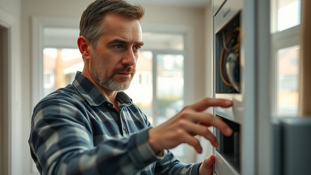 Eustis homeowner inspecting a modern electrical panel — home electrical services Eustis