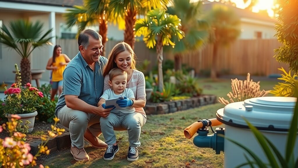 Florida family performing regular septic tank inspection in Eustis—helping to prevent emergency septic repair needs