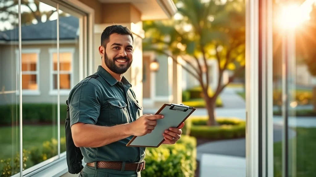 window cleaning technician providing a free estimate for professional window washers eustis at a sunny neighborhood home