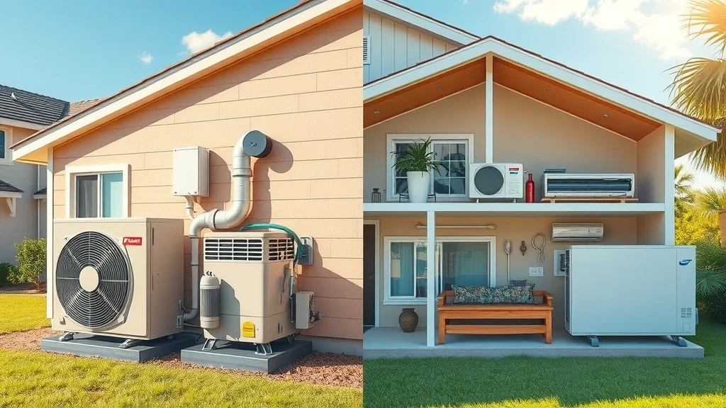 heat pump eustis: Side by side of advanced heat pump and traditional air conditioner in a sunny Eustis home