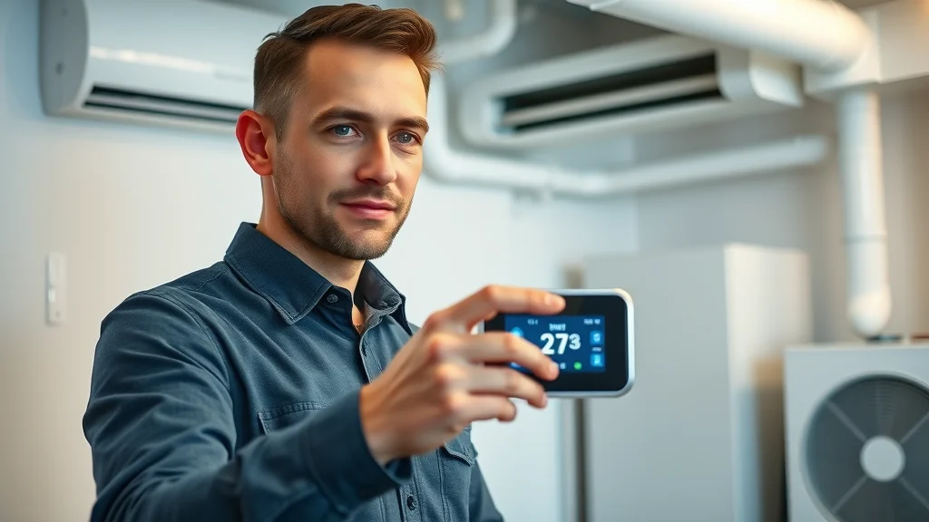 Eustis energy efficient home air conditioning system with smart thermostat and modern heat pump, demonstrated by a professional HVAC installer in Eustis.