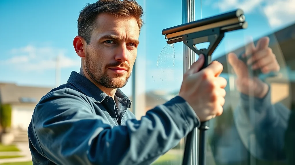 professional window cleaning Eustis FL with squeegee and residential property in background