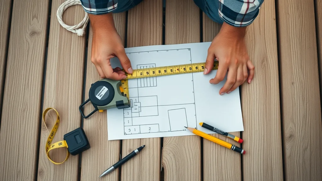 Deck layout planning with hands measuring, applying the 3-4-5 rule for building a perfectly square deck on a budget