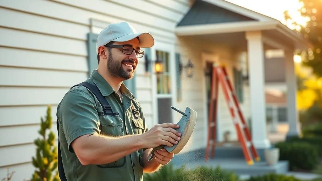 Professional exterior painting contractor prepping a home in Eustis. Quality painting, attention to detail, photorealistic, sharp textures, morning light.