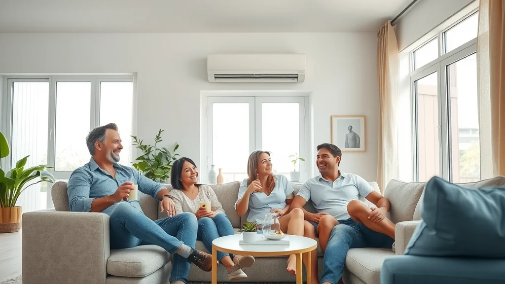Family enjoys modern living room with energy-efficient air conditioning unit from efficient cooling systems Eustis
