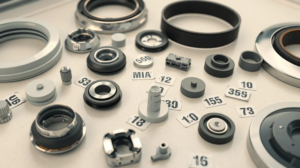 Close-up of various dryer parts and model number labels for appliance repair services in Eustis. Includes heating elements, belts, and sensors on a neutral work surface.