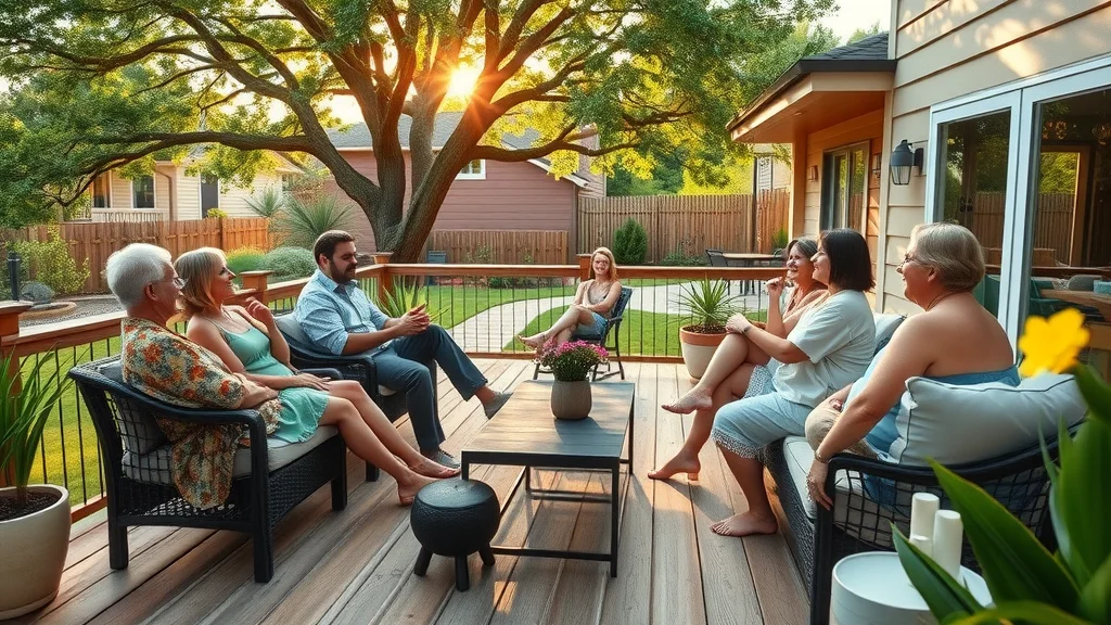500 square foot deck cost - inviting spacious backyard wood deck with a diverse group enjoying outdoor living