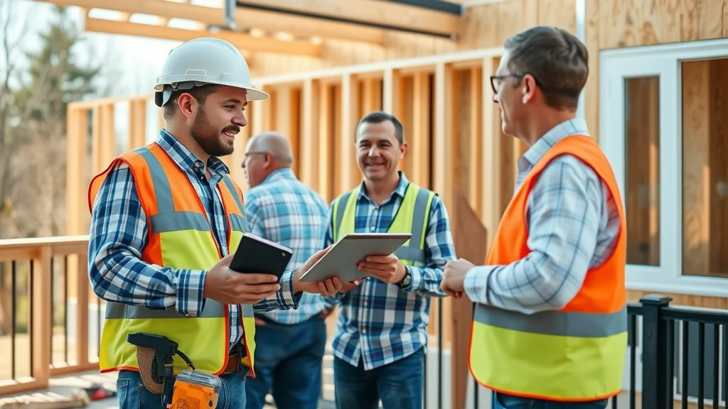 Professional deck builder and homeowner discussing costs and design on a partially built deck, emphasizing labor cost discussions in deck budgeting guide