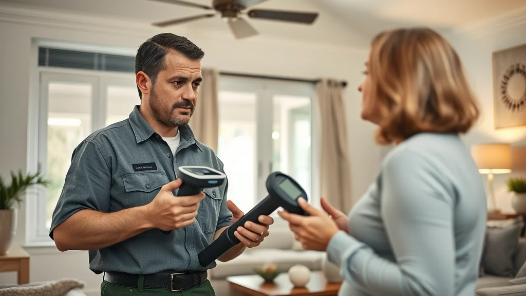 Technician carries out a step-by-step indoor air quality inspection in a real Eustis FL home, checking vents and interacting with the homeowner.