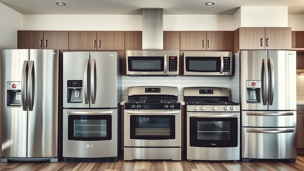 Group of major branded appliances—Whirlpool, LG, GE, Samsung, Kenmore—displayed side-by-side, major brands repair service in a modern Eustis home