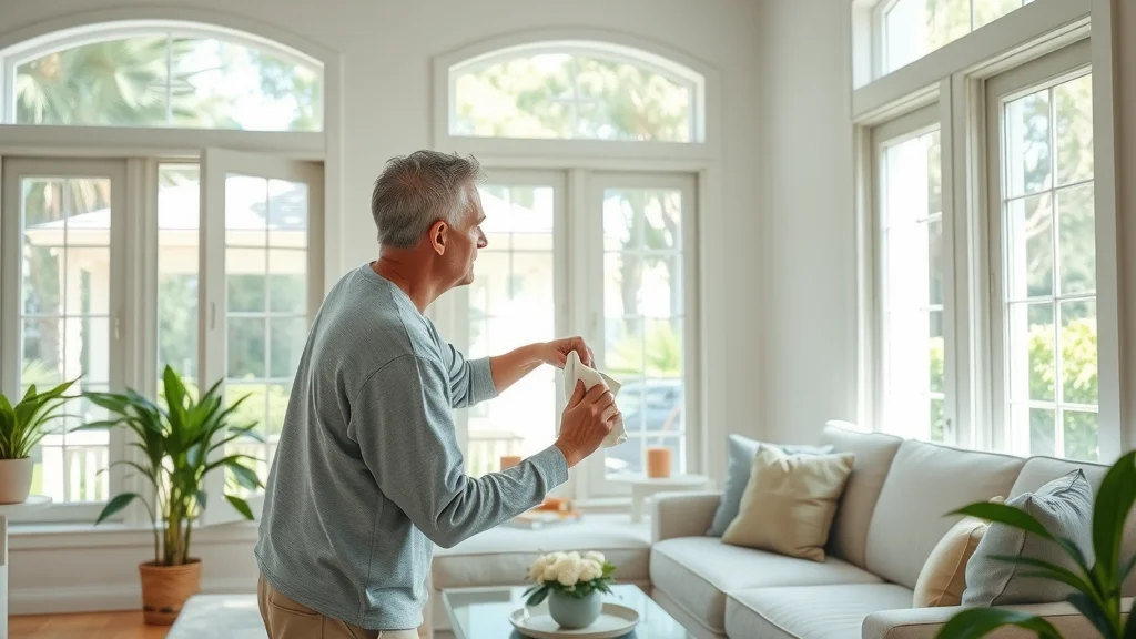 Maintaining clean windows after Eustis exterior window cleaning by dusting window sills