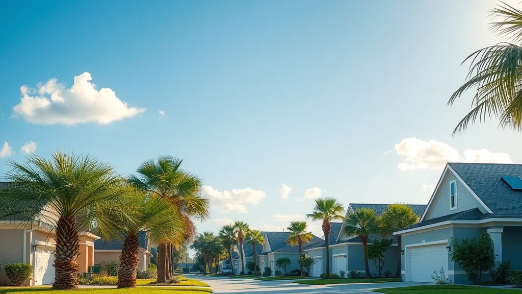 Modern Florida neighborhood with solar panels, efficient AC units, and lush landscaping showcasing sustainable air conditioning Eustis