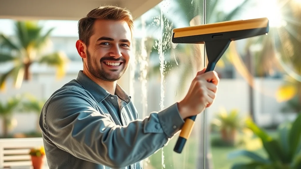 Professional glass service cleaner in Eustis FL performing window maintenance with expert technique