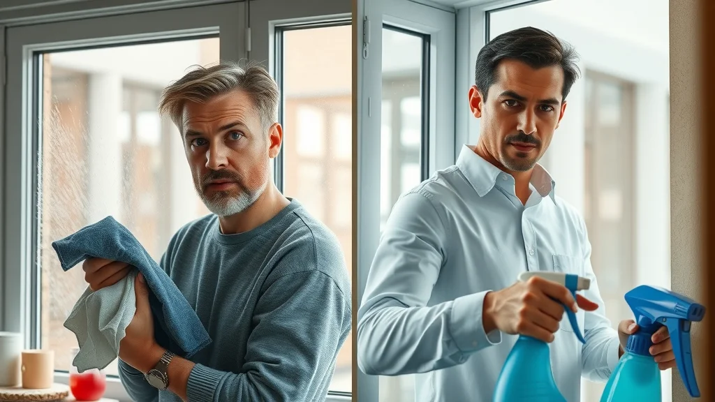 Side-by-side of DIY window wash with streaks and professional job with spotless glass, window cleaning Eustis FL