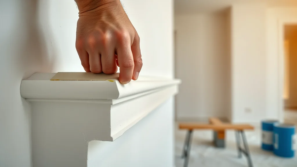 Attention to detail affordable painting Eustis—pro painter's hands applying tape to wall trim, photorealistic closeup