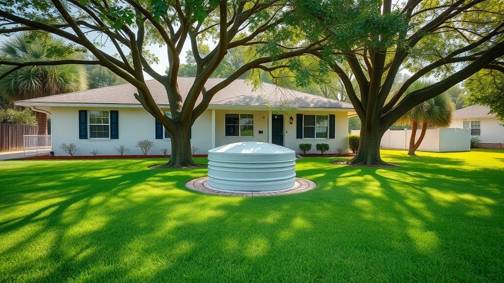 Suburban Florida home with clean yard and subtly visible septic tank area - septic system repair Eustis FL